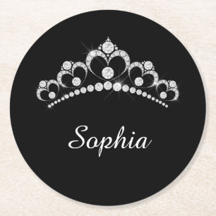 White Diamond Crown, DIY Script Name, Black Runder Pappuntersetzer