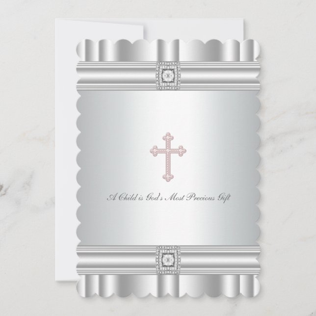 White Diamond Elegant Taufe Christening Einladung (Vorderseite)