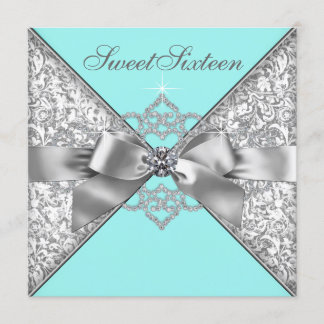White Diamonds Aquamarin Blue Birthday Party Einladung
