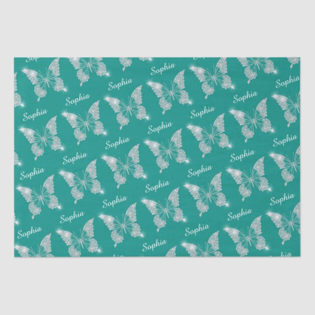 White Diamonds Butterfly Sparkle Script Name, Aqua Seidenpapier (Vorderseite)