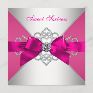 White Diamonds Hot Pink Birthday Party Einladung