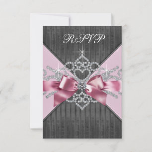 White Diamonds Pink Black Sweet 16 Geburtstagspart RSVP Karte