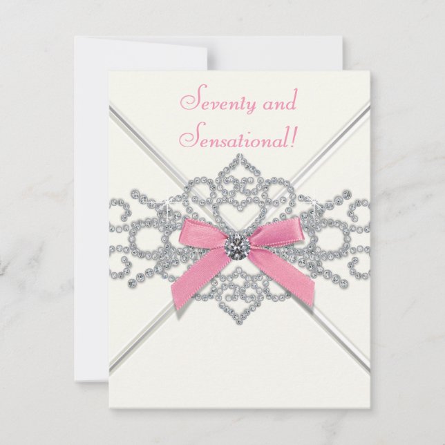 White Diamonds Pink Seventieth Birthday Party Einladung (Vorderseite)
