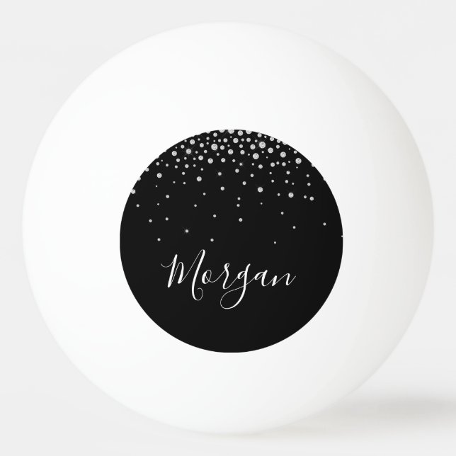 White Diamonds, White Script Name auf Black Tischtennisball (Vorderseite)