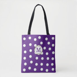 White Dimensional Polka Punkte auf Royal Lila Tasche