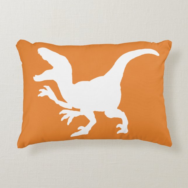 White Dinosaur Raptor Silhouette Dekokissen (Vorderseite)