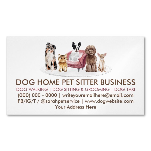 White Dog Behaviorist Zuhause Pet Hotel Magnetische Visitenkarte (Vorderseite)