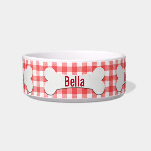 White Dog Bone on Gingham Bowl Napf