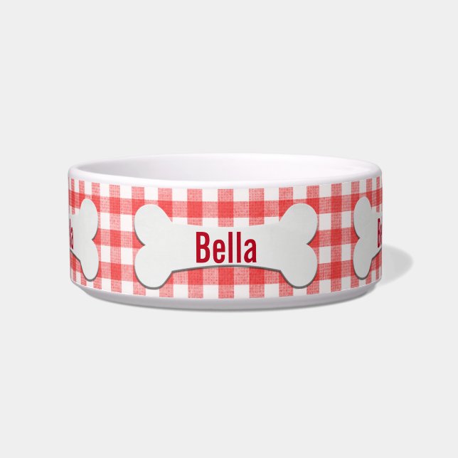 White Dog Bone on Gingham Bowl Napf (Vorderseite)