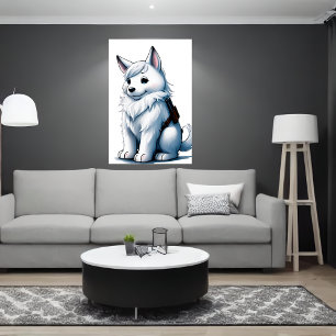 White Dog mit einer Waffe AI Art Poster