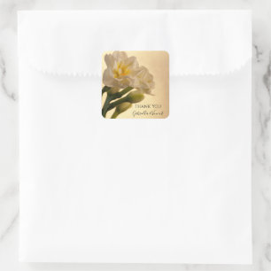 White Double Daffodils Hochzeit Danke für Ihre Unt Quadratischer Aufkleber