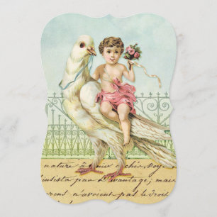 White Dove and Cherub Baby Dusche 2 Einladung