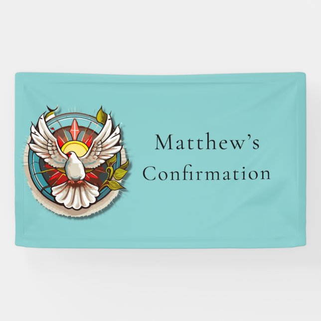 White Dove Aquamarin Blue Confirmation Feier Banner (Horizontal)