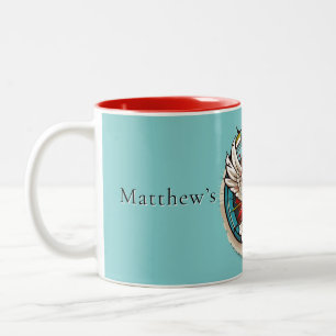 White Dove Aquamarin Blue Confirmation Feier Zweifarbige Tasse