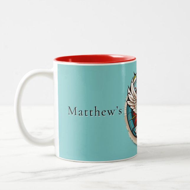 White Dove Aquamarin Blue Confirmation Feier Zweifarbige Tasse (Links)