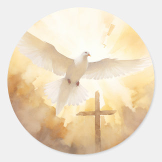 White Dove Bird Cross Crucifix Christian Art  Runder Aufkleber