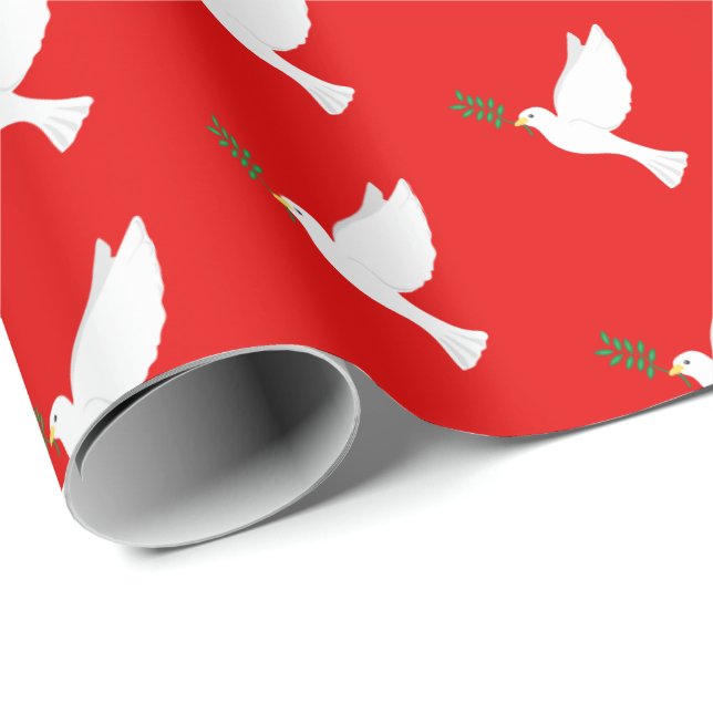 White Dove Bird mit Olive Branch auf Rot Geschenkpapier (Rolleneckpunkt)