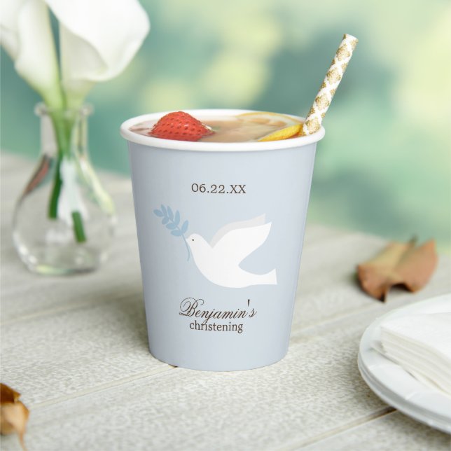 White Dove Boy Christening Personalisiert Pappbecher (In Situ)
