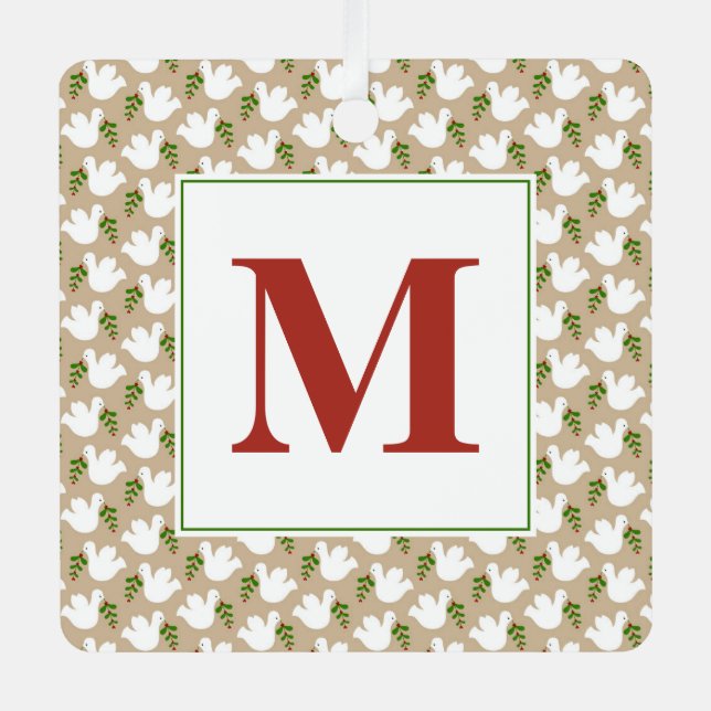 White Dove Initial Peace Liebe Joy Ornament Aus Metall (Vorderseite)