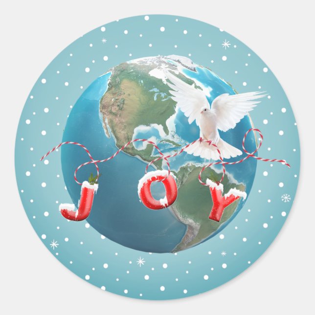 White Dove mit JOY Text Runder Aufkleber (Vorderseite)
