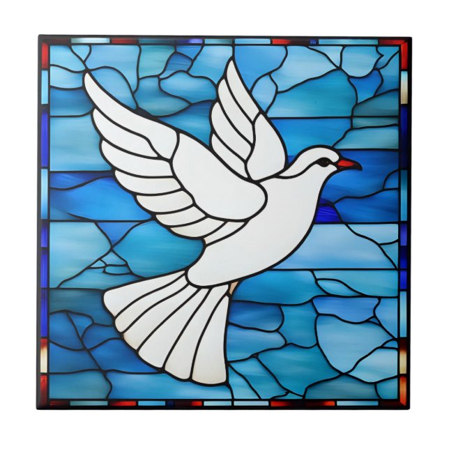 White Dove on Stained Glass Fliese (Vorderseite)