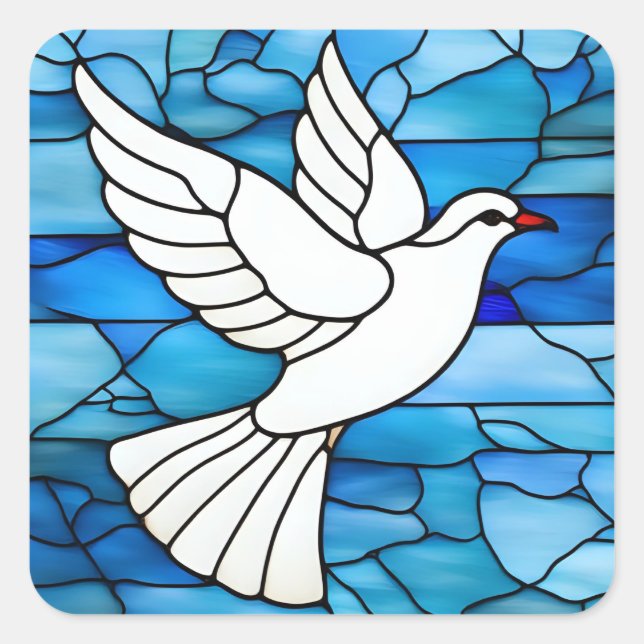 White Dove on Stained Glass Quadratischer Aufkleber (Vorderseite)