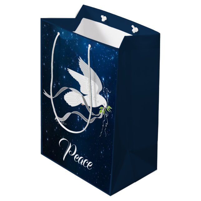 White Dove Spreading Peace Mittlere Geschenktüte (Rückseite Schrägansicht)