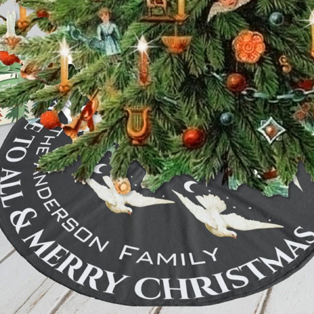 White Dove Stars Crescent Moon Weihnachten Fleece Weihnachtsbaumdecke (Von Creator hochgeladen)