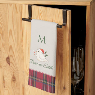 White Dove Xmas Peace Custom Monogram Weihnachten Geschirrtuch