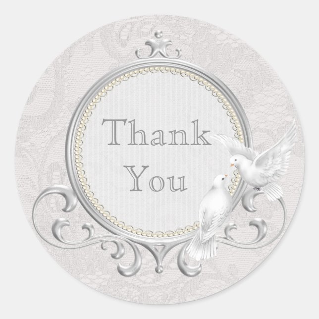 White Doves & Paisley Lace Wedding Vielen Dank Runder Aufkleber (Vorderseite)