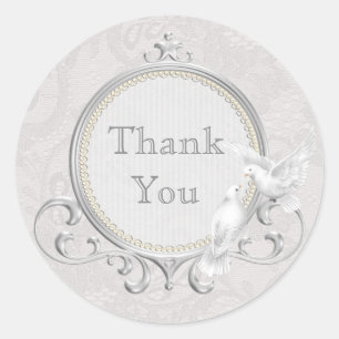 White Doves & Paisley Lace Wedding Vielen Dank Runder Aufkleber