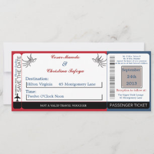 White Doves Red B Boarding Pass Einladung Hochzeit