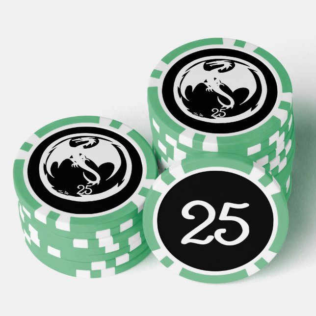 White Dragon Black Green 25 gestreifter Poker Chip (Stapel)