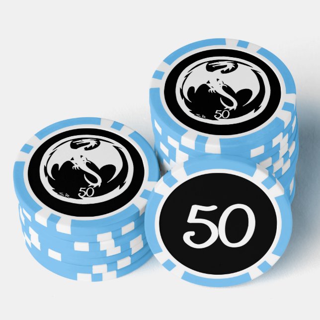 White Dragon Black lt blue 50 gestreifter Poker Ch Pokerchips (Stapel)