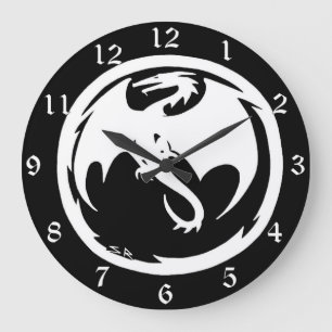 White Dragon noir horloge murale avec numéros