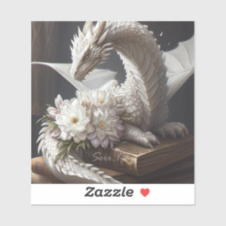 White Dragon on Books Sticker