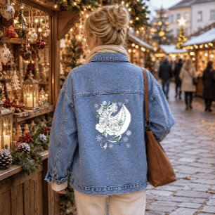 White Dragon Rose Schneeflocken Blau Jeansjacke