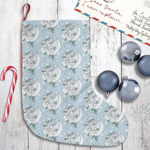 White Dragon Rose Schneeflocken Blau Kleiner Weihnachtsstrumpf