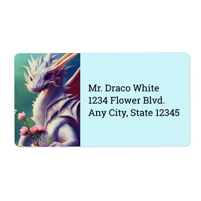 White Dragon With Flowers Shipping Label (Vorne)
