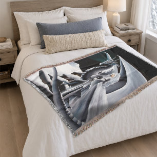 White Dragon Woman Fantasy Auroras Decke