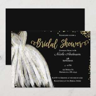 White Dress & Gold Glitzer Black Brautparty Einladung