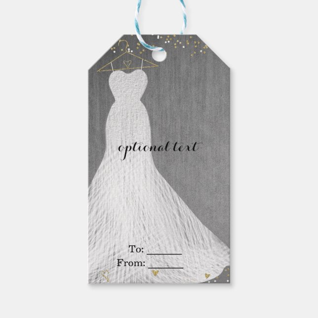 White Dress Gold Hanger Brautparty Gastgeschenk Geschenkanhänger (Vorderseite)