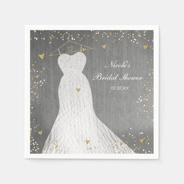 White Dress on Gold Hanger Brautparty Serviette (Vorderseite)