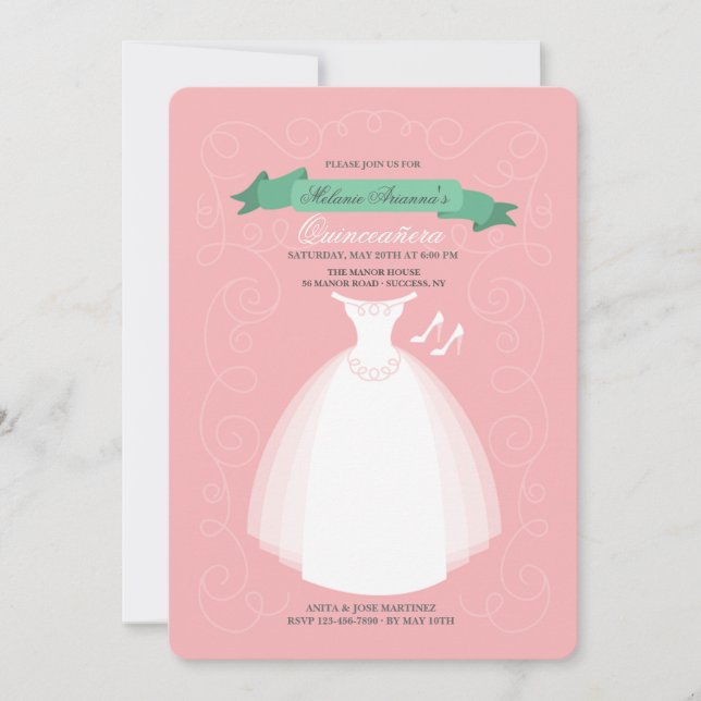 White Dress Quinceañera Einladung (Vorderseite)