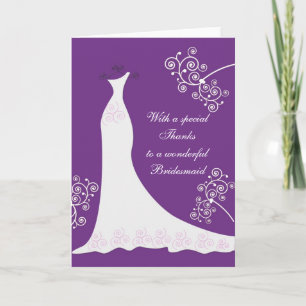 White dress, swirls on purple Wedding Thank You Dankeskarte