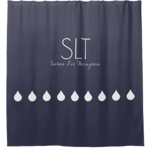 White Drops mit Name & Initial auf Blue (custom) Duschvorhang