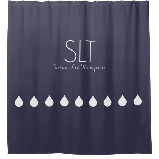 White Drops mit Name & Initial auf Blue (custom) Duschvorhang (Vorderseite)