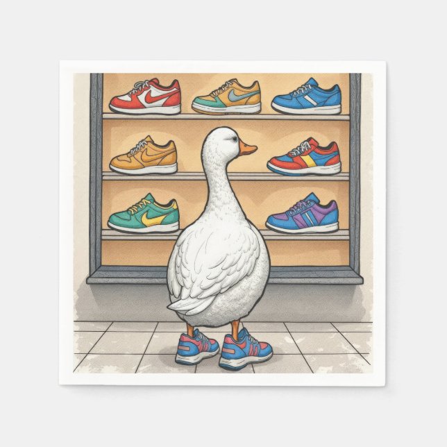 White Duck Window Shopping For Sneakers Serviette (Vorderseite)