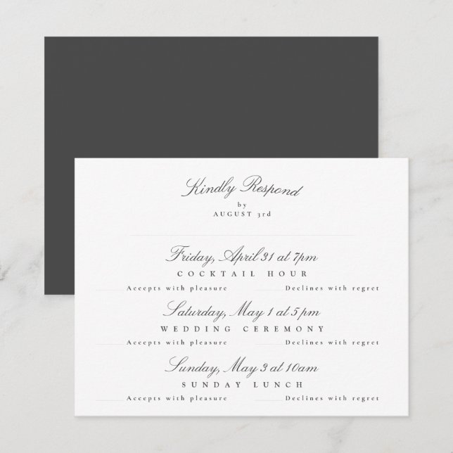 White Dunkel Gray Elegant Calligraphy Multi-Event RSVP Karte (Vorne/Hinten)