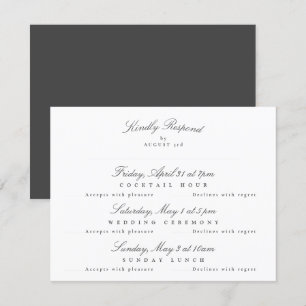 White Dunkel Gray Elegant Calligraphy Multi-Event RSVP Karte